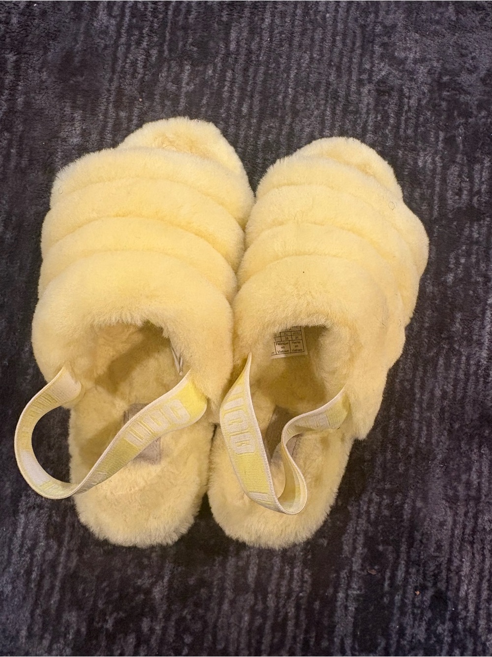 UGG Kids Yellow Faux-Fur Slide Slippers with Elastic Heel
